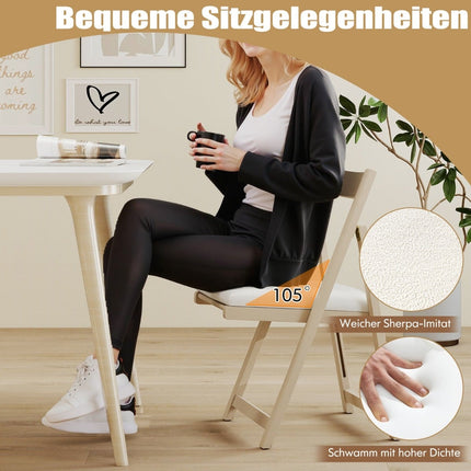 2-Piece Folding Wood Chairs with Cushions, Armless, Natural