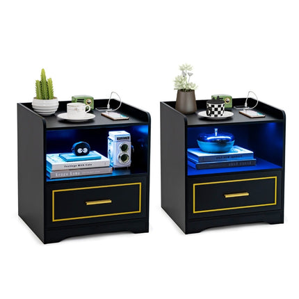 2-Piece LED Nightstand Set with USB & Type-C Charging