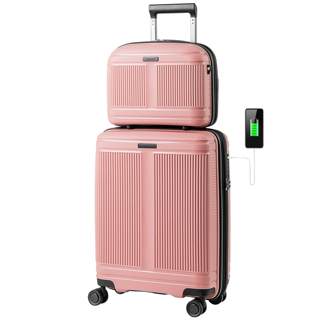 2-Piece Luggage Set with 20"" Carry-On & 14"" Cosmetic Case