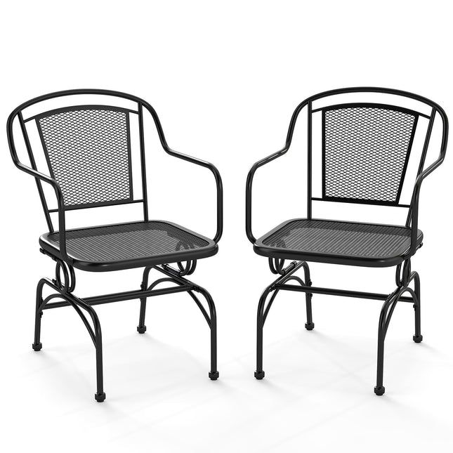 2-teilige Metall-Schaukelstühle für die Terrasse, Schwarz, atmungsaktives Netz