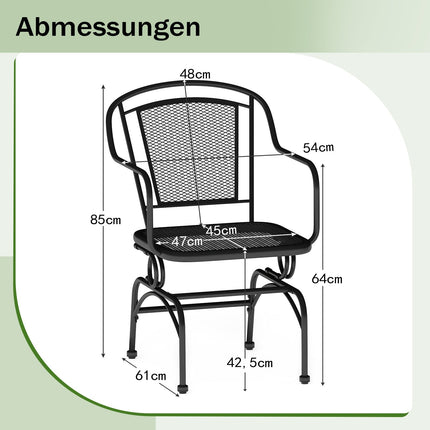 2-teilige Metall-Schaukelstühle für die Terrasse, Schwarz, atmungsaktives Netz
