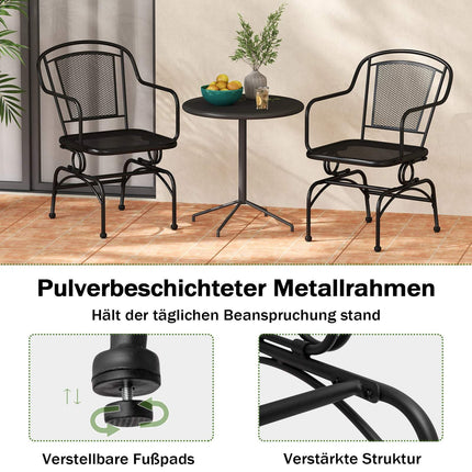 2-teilige Metall-Schaukelstühle für die Terrasse, Schwarz, atmungsaktives Netz