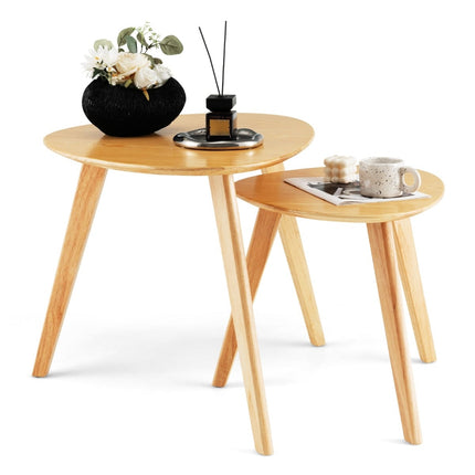 2-Piece Nesting Coffee Table Set, Triangular Wood Design
