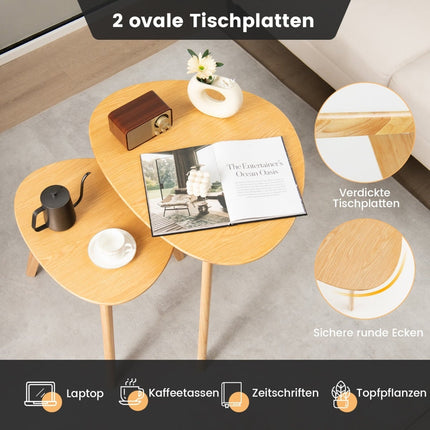 2-Piece Nesting Coffee Table Set, Triangular Wood Design
