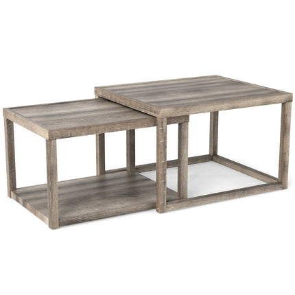 2-Piece Nesting Coffee Table Set with Storage Shelf