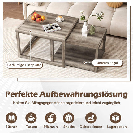 2-Piece Nesting Coffee Table Set with Storage Shelf