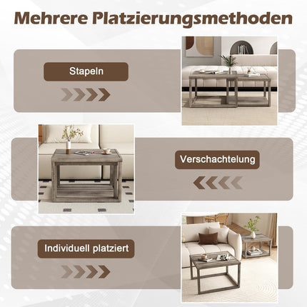2-Piece Nesting Coffee Table Set with Storage Shelf