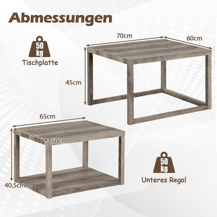 2-Piece Nesting Coffee Table Set with Storage Shelf