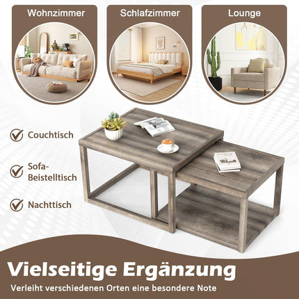 2-Piece Nesting Coffee Table Set with Storage Shelf
