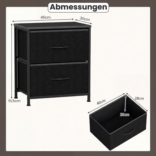 2-Piece Nightstand Set with 2 Fabric Drawers, Metal Frame