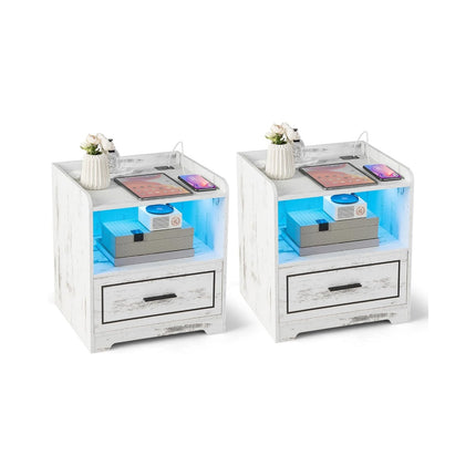 2-Piece Nightstand Set with LED Light & USB Charger