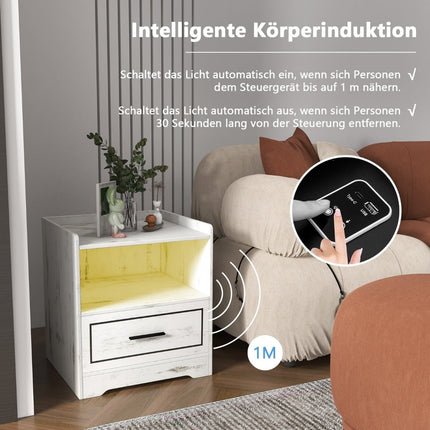 2-Piece Nightstand Set with LED Light & USB Charger