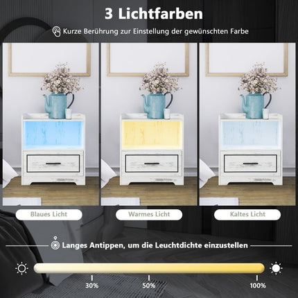 2-Piece Nightstand Set with LED Light & USB Charger