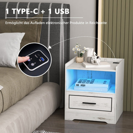 2-Piece Nightstand Set with LED Light & USB Charger
