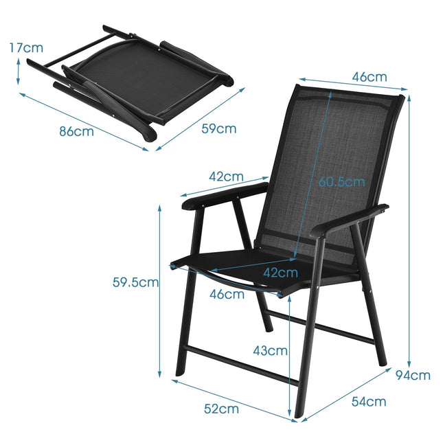 2-teilige Outdoor-Klappstühle, Schwarz, wetterfester Stoff
