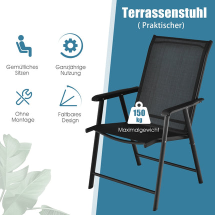 2-teilige Outdoor-Klappstühle, Schwarz, wetterfester Stoff