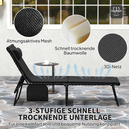 2-teiliges Outdoor Sonnenliegen-Set, verstellbar, Stahlrahmen