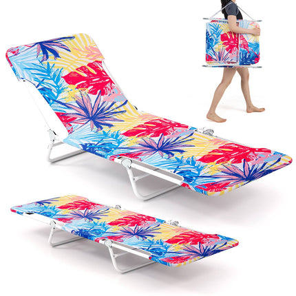 2-Piece Pink Lay Flat Beach Recliner with Carry Strap