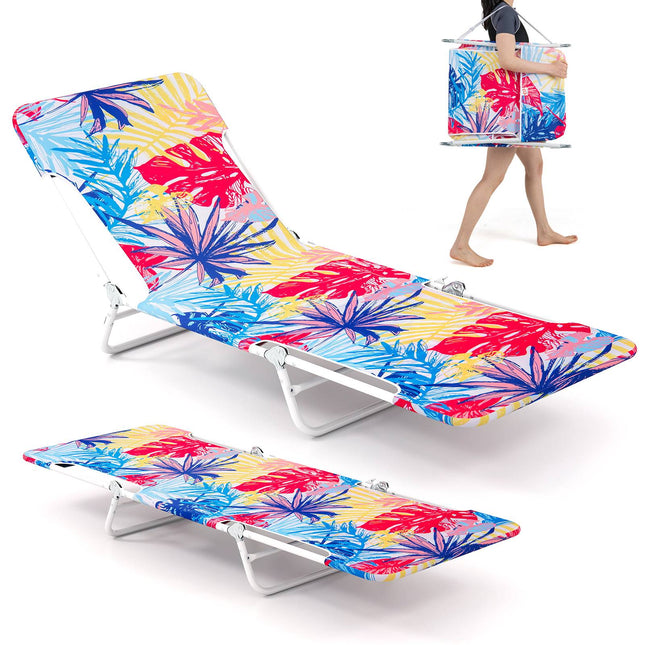 2-Piece Pink Lay Flat Beach Recliner with Carry Strap