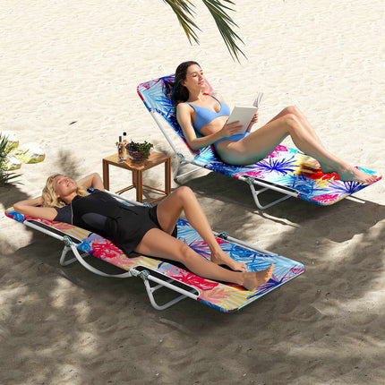 2-Piece Pink Lay Flat Beach Recliner with Carry Strap