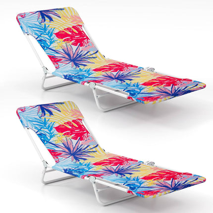 2-Piece Pink Lay Flat Beach Recliner with Carry Strap