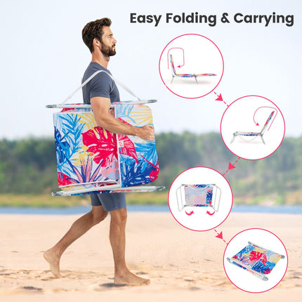 2-Piece Pink Lay Flat Beach Recliner with Carry Strap