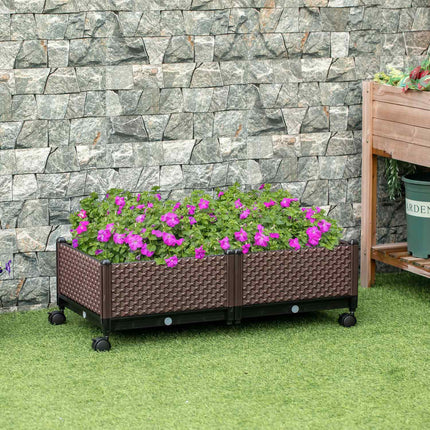 Erhöhtes Gartenbeet mit Rollen – 2-teiliges Kunststoff-Set, braun