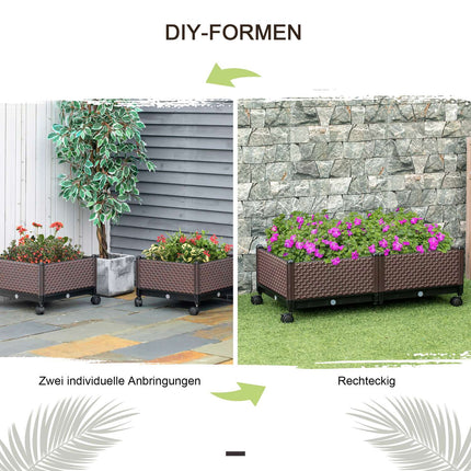 Erhöhtes Gartenbeet mit Rollen – 2-teiliges Kunststoff-Set, braun