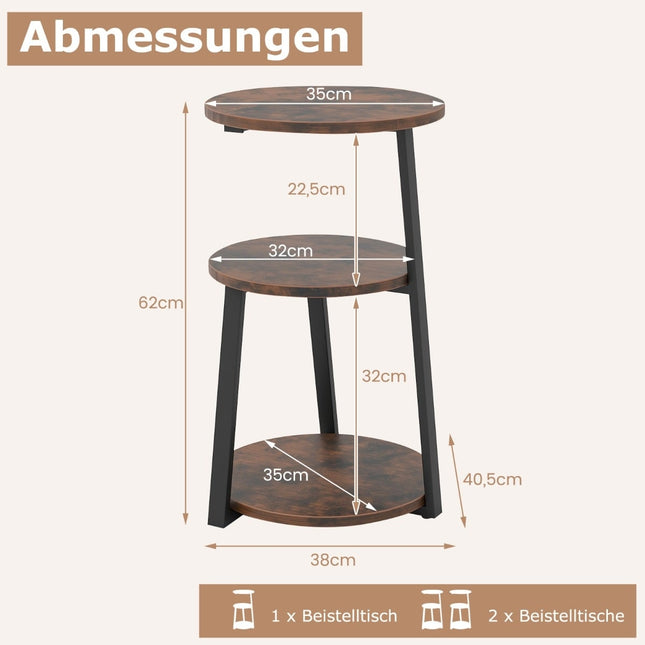 2er-Set runde Beistelltische aus Metall mit verstellbaren Füßen