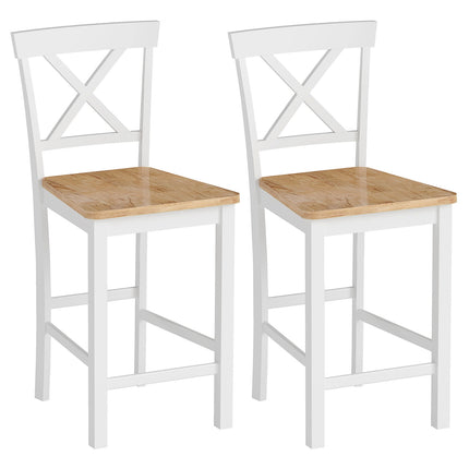 2-Piece Rubberwood Bar Stools, Oak & White, 60 cm Seat