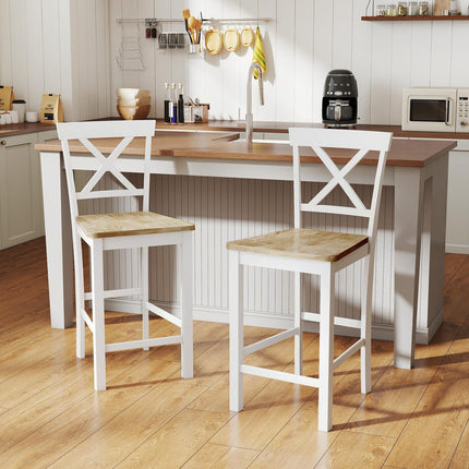 2-Piece Rubberwood Bar Stools, Oak & White, 60 cm Seat