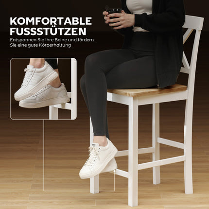 2-Piece Rubberwood Bar Stools, Oak & White, 60 cm Seat