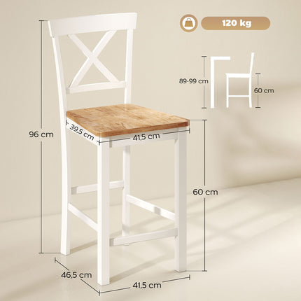 2-Piece Rubberwood Bar Stools, Oak & White, 60 cm Seat