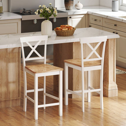 2-Piece Rubberwood Bar Stools, Oak & White, 60 cm Seat