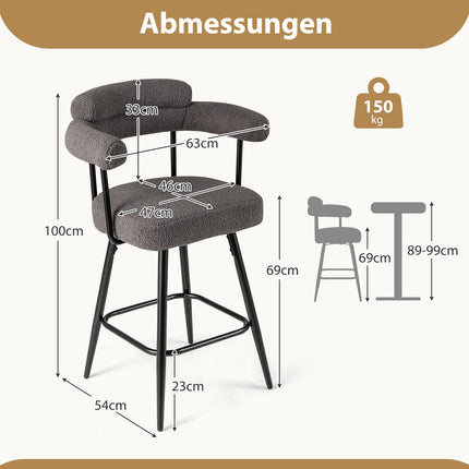 2er-Set drehbare Barhocker, gepolstert, 360° drehbar, Grau