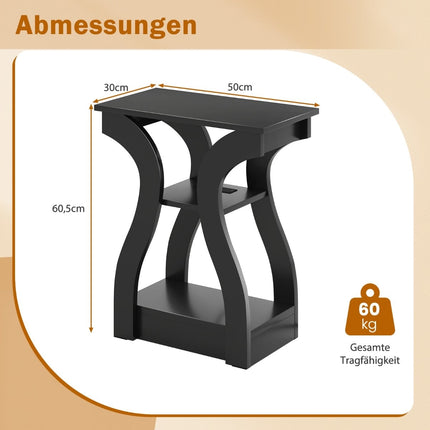 2-Piece Side Table Set with Charging Station, Black