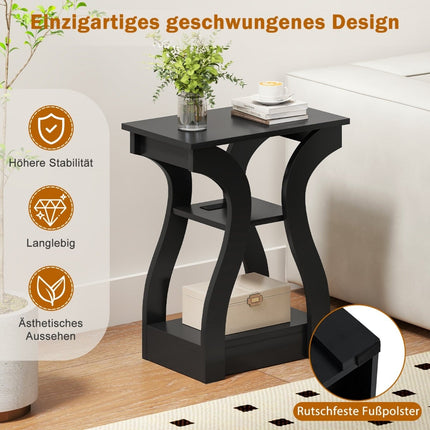 2-Piece Side Table Set with Charging Station, Black