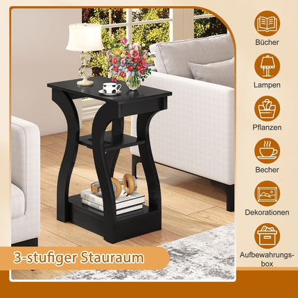2-Piece Side Table Set with Charging Station, Black