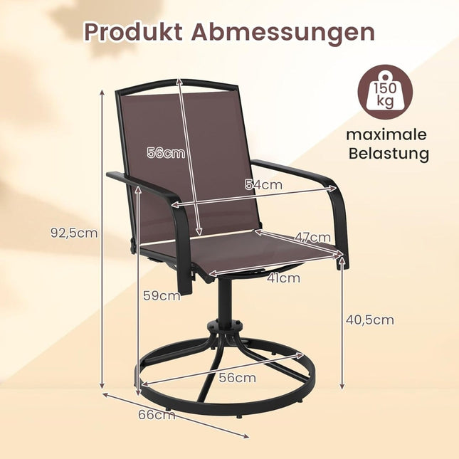 2-teilige drehbare Gartenstühle, schnelltrocknender Stoff, Braun