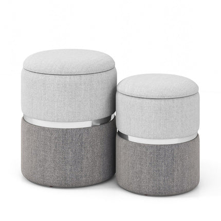 2-Piece Velvet Ottoman Set with Storage, Gray