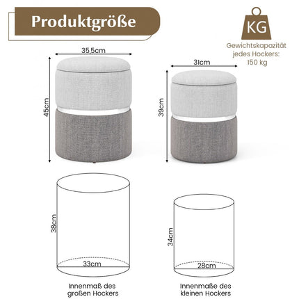 2-Piece Velvet Ottoman Set with Storage, Gray