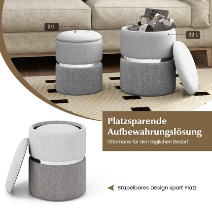 2-Piece Velvet Ottoman Set with Storage, Gray