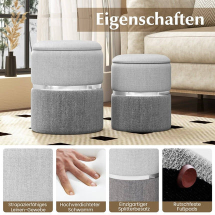 2-Piece Velvet Ottoman Set with Storage, Gray