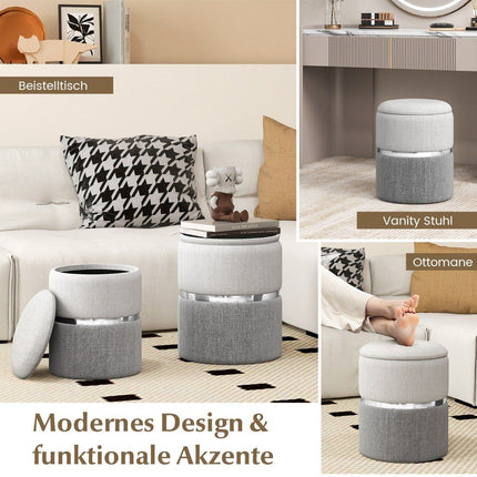 2-Piece Velvet Ottoman Set with Storage, Gray