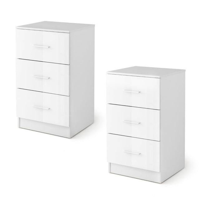 2-teiliges Nachtschränkchen-Set in Weiß mit 3 Schubladen, 66,5 cm