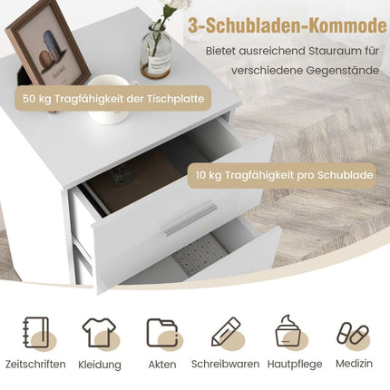 Sada 2 nočních stolků se 3 zásuvkami, bílá, 66.5 cm