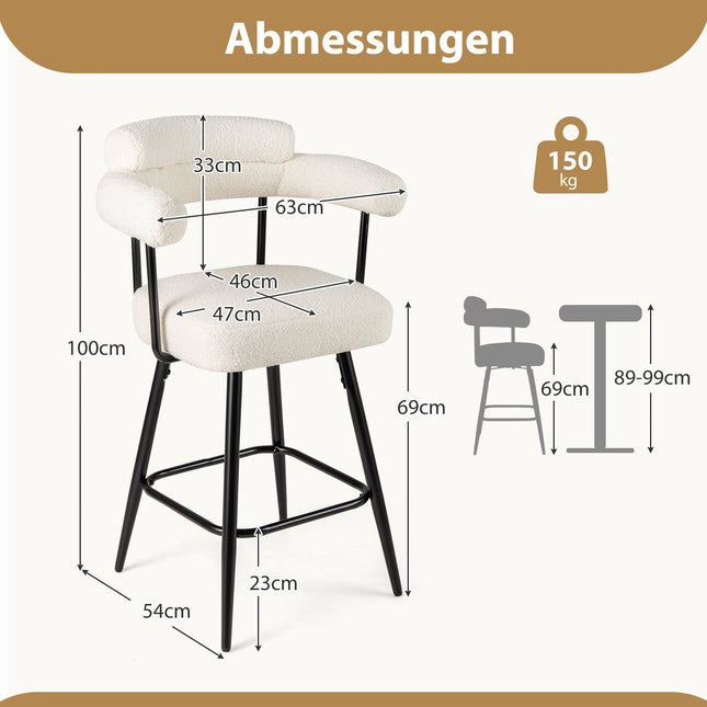 2er-Set weiße drehbare Barhocker, 360° drehbare Sitze
