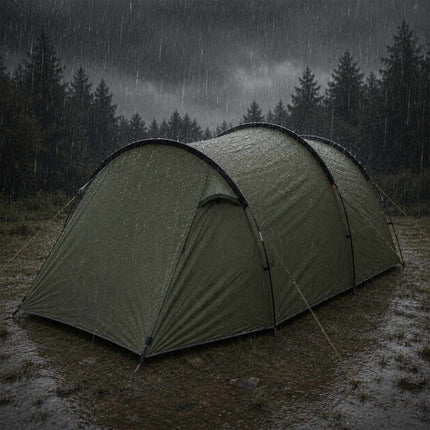 2-Room Tunnel Tent with Awning, Waterproof, Green