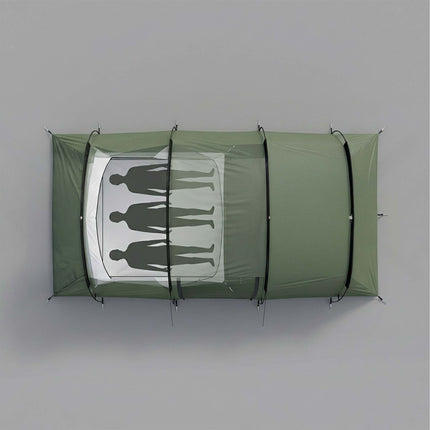 2-Room Tunnel Tent with Awning, Waterproof, Green