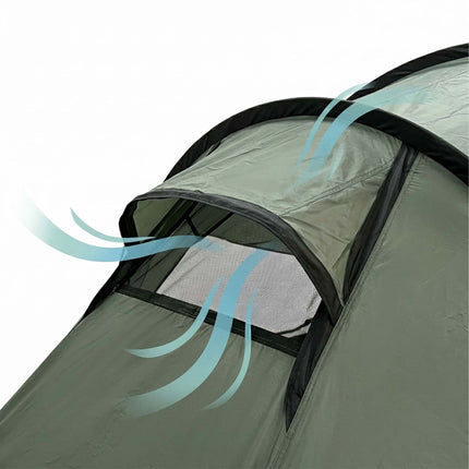 2-Room Tunnel Tent with Awning, Waterproof, Green